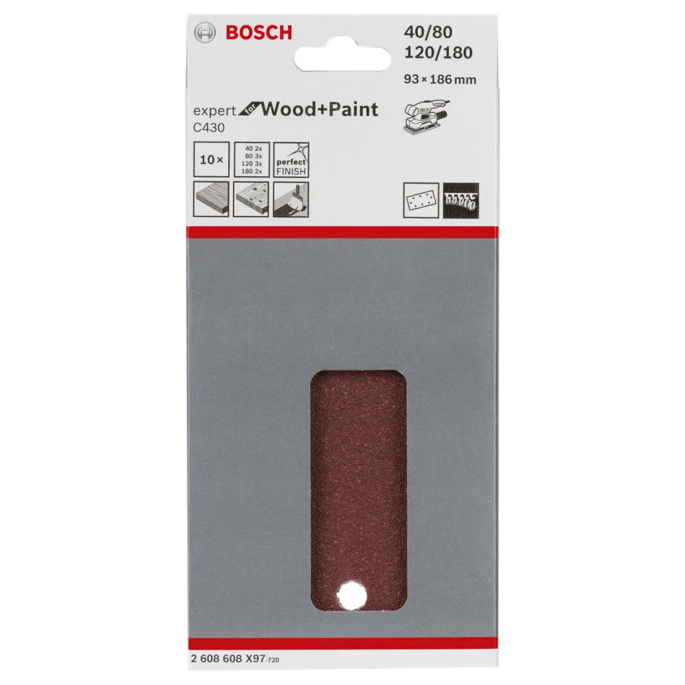Bosch Schleifblätter C430 Expert Wood and Paint 10tlg. 93x186mm 8 Löcher - 2608608X97