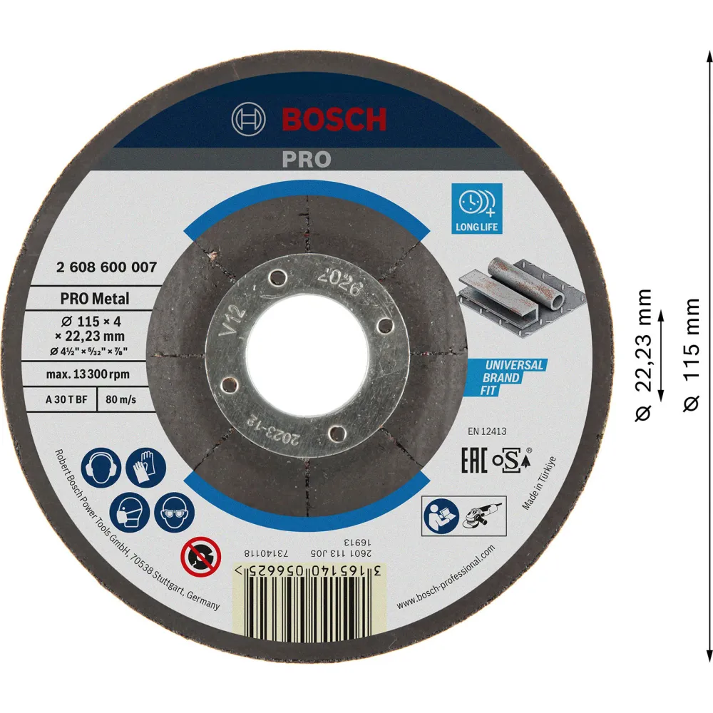 Bosch PRO Metal Schleifscheibe 115 x 4 x 22,23 mm - 2608600007
