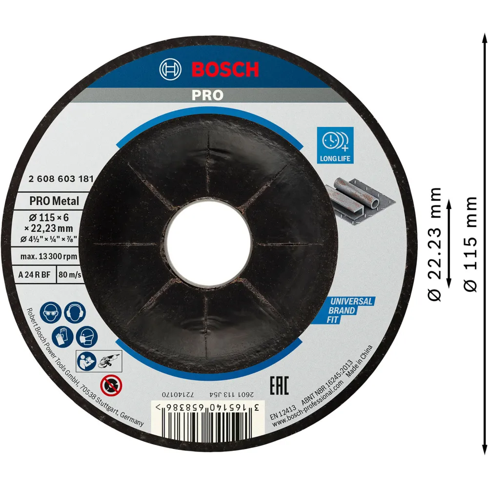 Bosch PRO Metal Schleifscheibe 115 x 6 x 22,23 mm - 2608603181