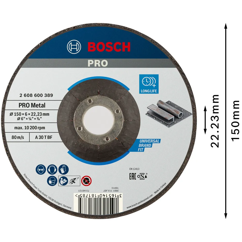 Bosch PRO Metal Schleifscheibe 150 x 6 x 22,23 mm - 2608600389