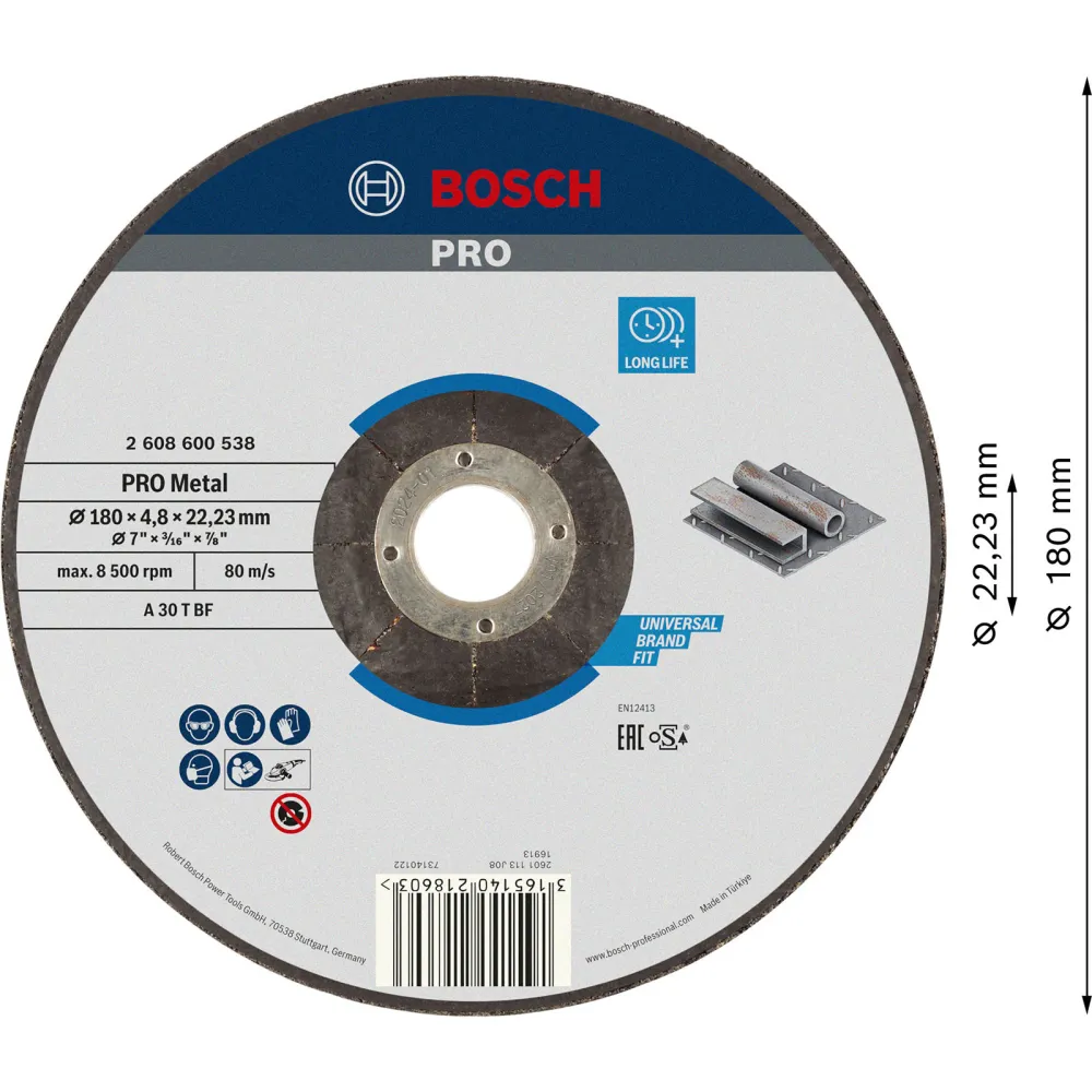 Bosch PRO Metal Schleifscheibe 180 x 4,8 x 22,23 mm - 2608600538