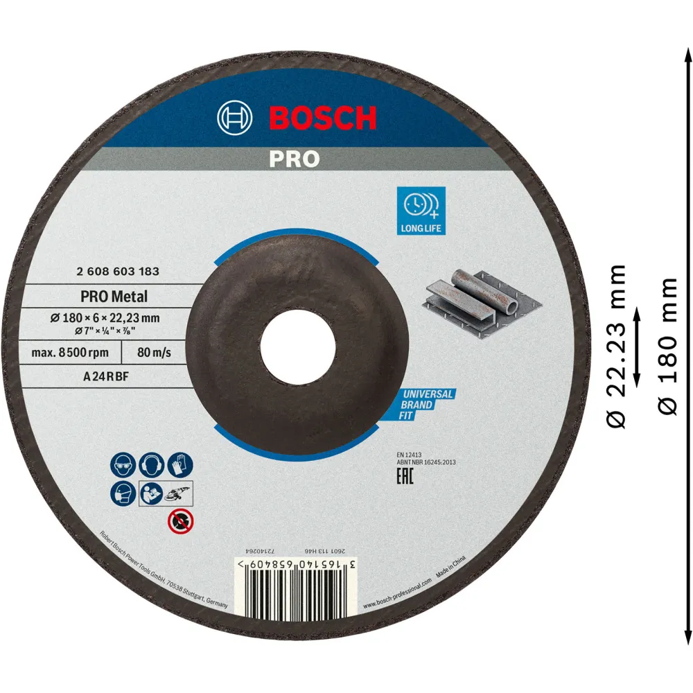 Bosch PRO Metal Schleifscheibe 180 x 6 x 22,23 mm - 2608603183
