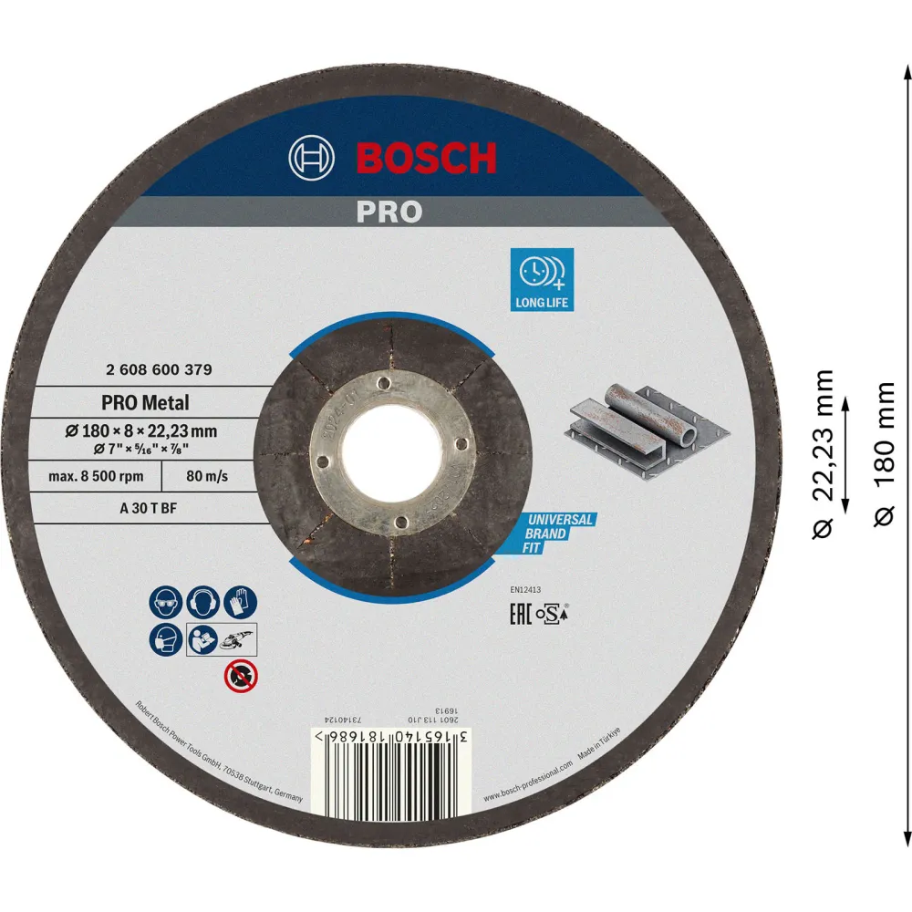 Bosch PRO Metal Schleifscheibe 180 x 8 x 22,23 mm - 2608600379