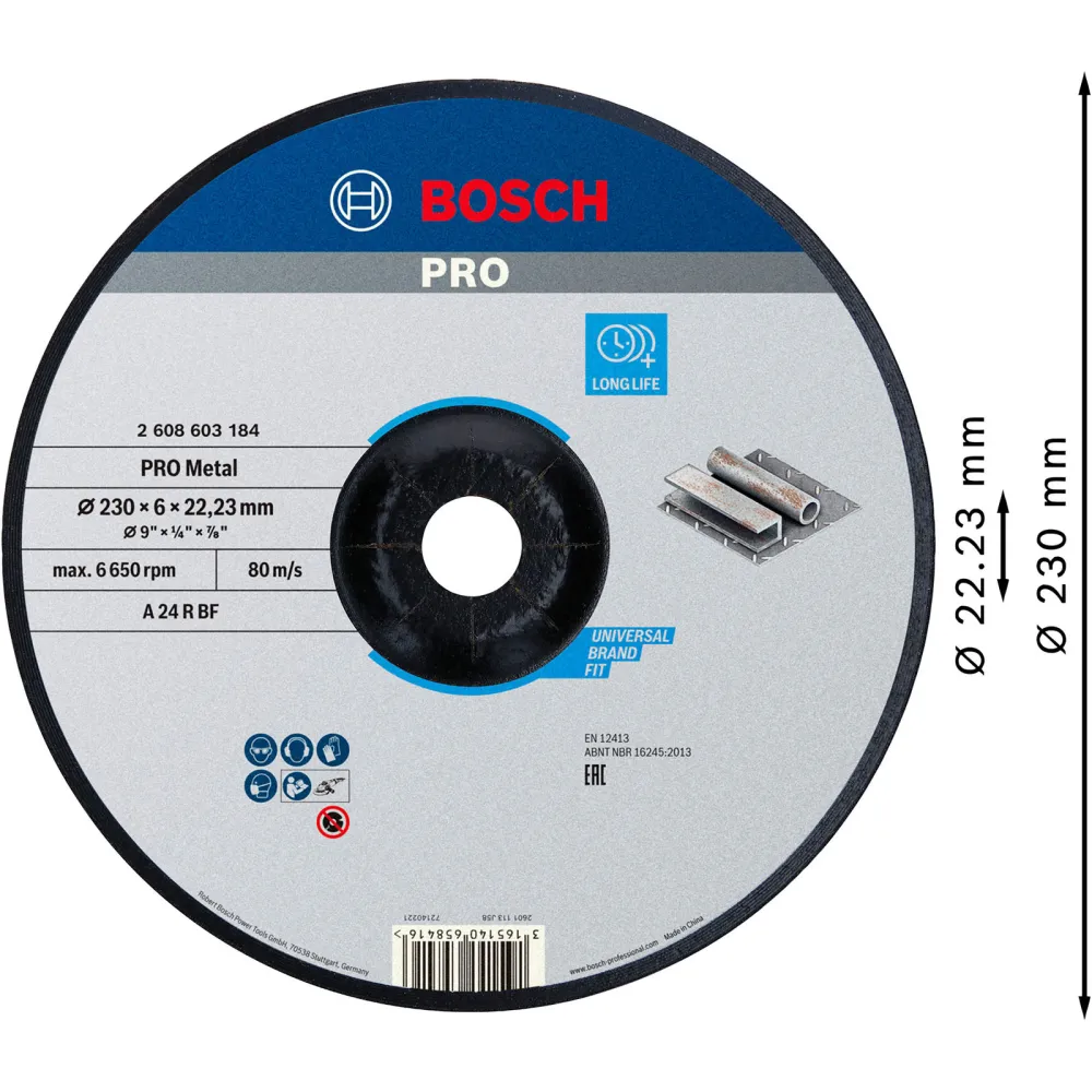 Bosch PRO Metal Schleifscheibe 230 x 6 x 22,23 mm - 2608603184
