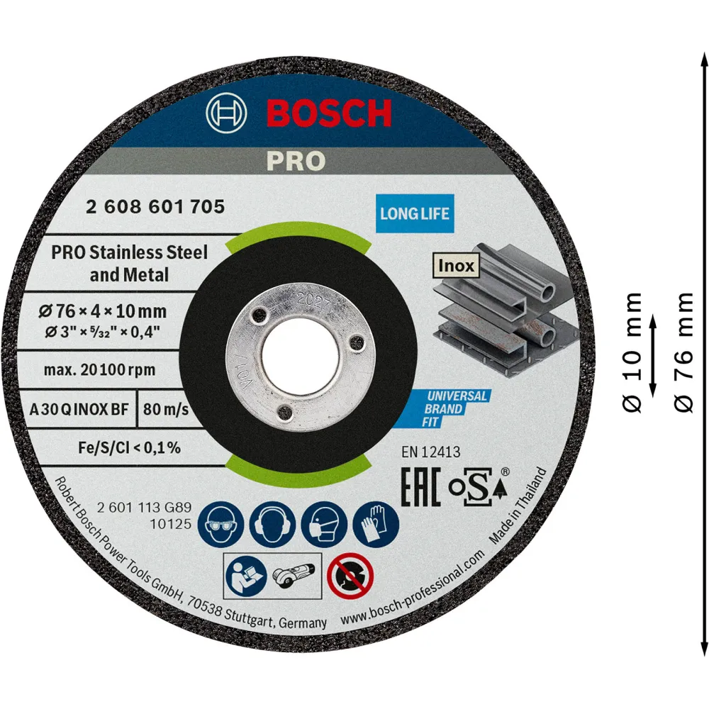 Bosch PRO Stainless Steel and Metal Schleifscheibe 76 x 4 x 10 mm - 2608601705