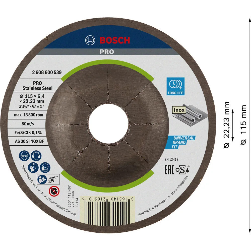 Bosch PRO Stainless Steel Schleifscheibe 115 x 6 x 22,23 mm - 2608600539