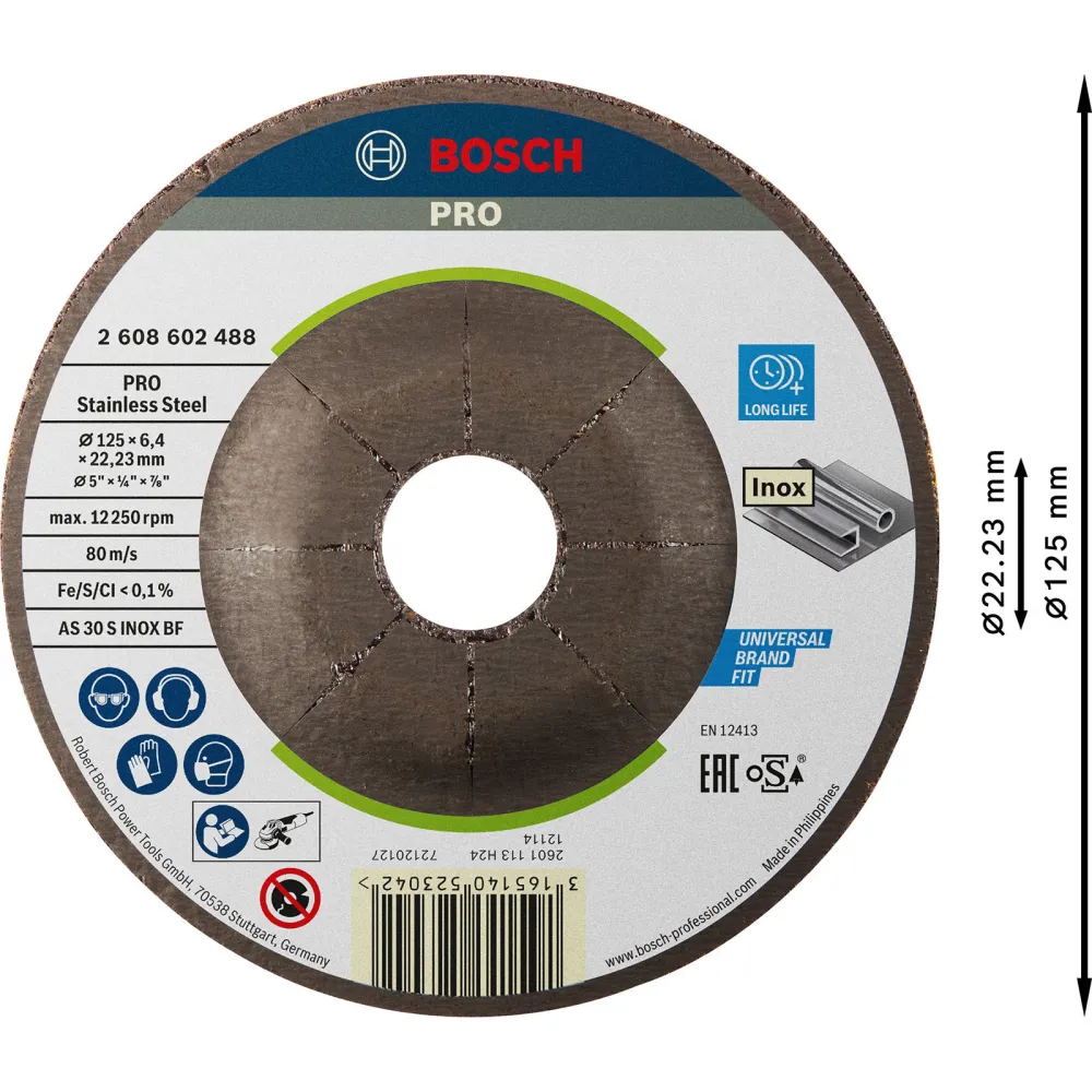 Bosch PRO Stainless Steel Schleifscheibe 125 x 6 x 22,23 mm - 2608602488