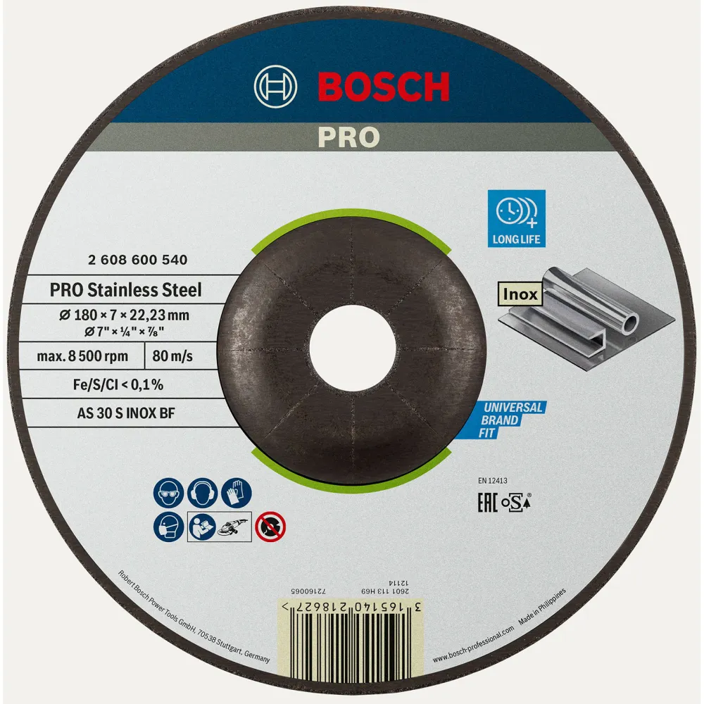 Bosch PRO Stainless Steel Schleifscheibe 180 x 6 x 22,23 mm - 2608600540