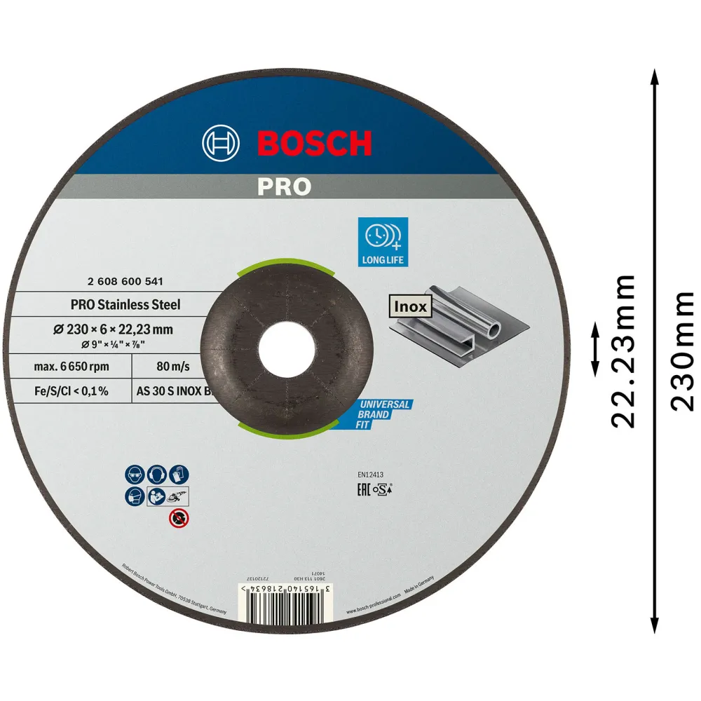 Bosch PRO Stainless Steel Schleifscheibe 230 x 6 x 22,23 mm - 2608600541
