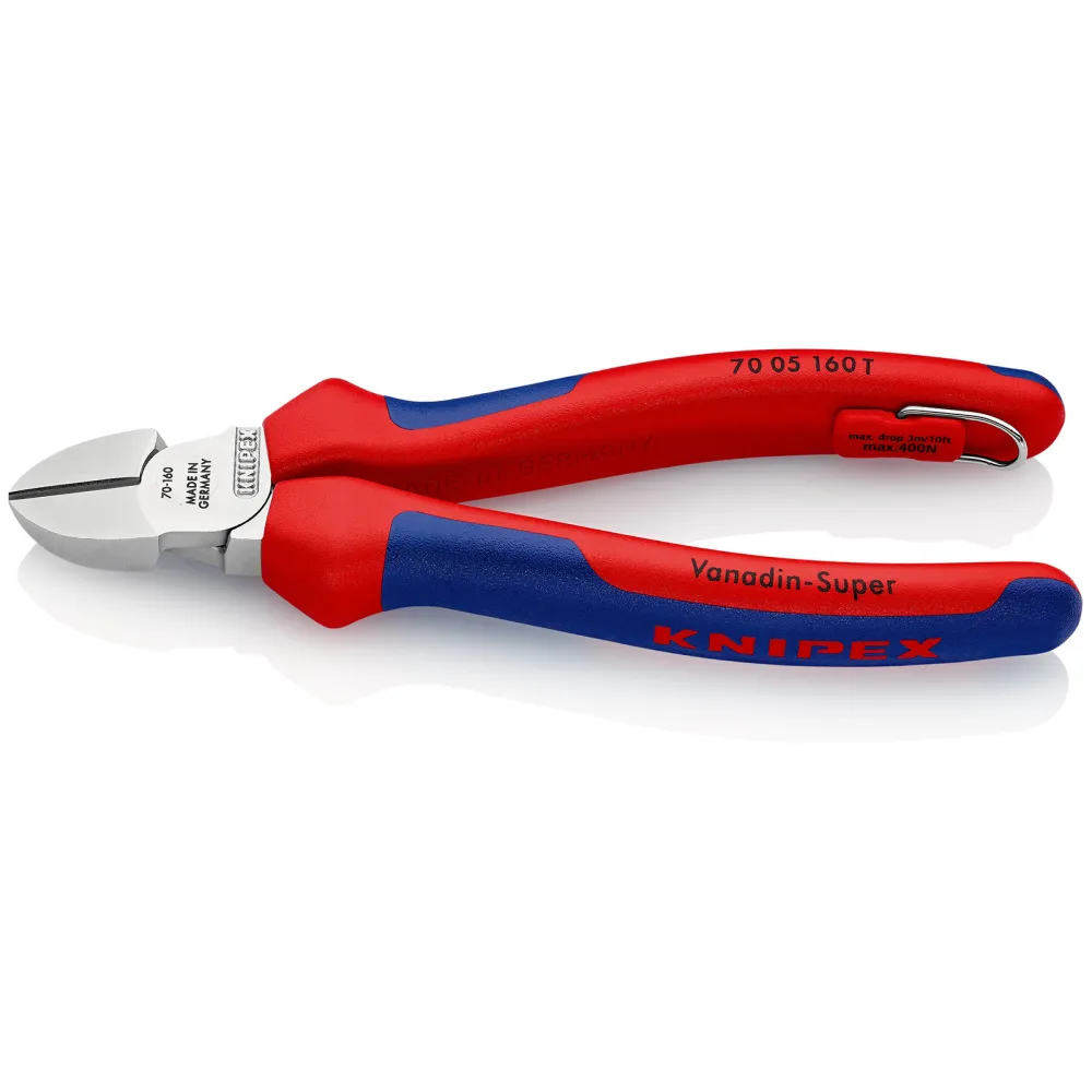 Knipex Seitenschneider mit Befestigungsös verchromt, mit Mehrkomponenten-Hüllen, mit integrierter Befestigungsöse zum Anbr...