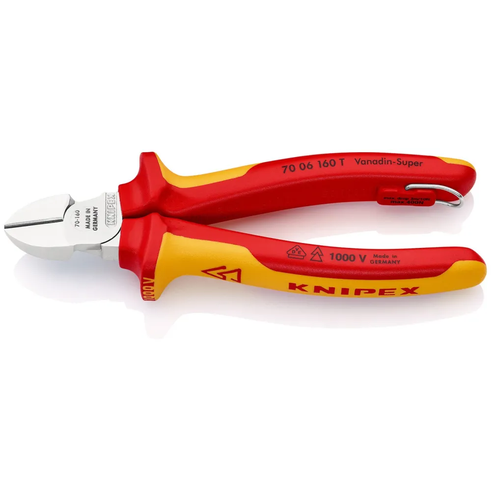 Knipex Seitenschneider mit Befestigungsöse verchromt, isoliert mit Mehrkomponenten-Hüllen, VDE-geprüft; mit integrierter i...
