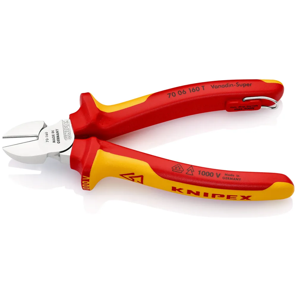 Knipex Seitenschneider mit Befestigungsöse verchromt, isoliert mit Mehrkomponenten-Hüllen, VDE-geprüft; mit integrierter i...
