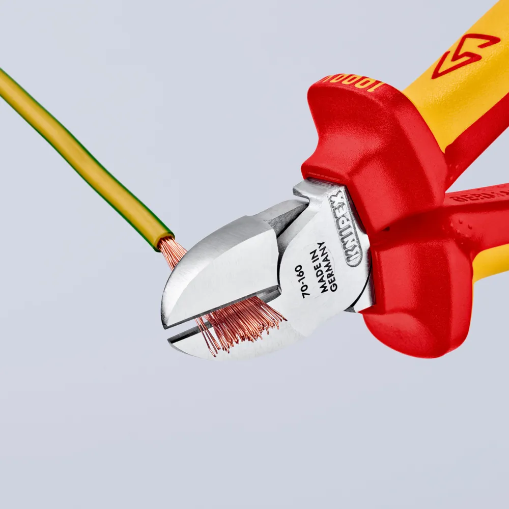 Knipex Seitenschneider mit Befestigungsöse verchromt, isoliert mit Mehrkomponenten-Hüllen, VDE-geprüft; mit integrierter i...