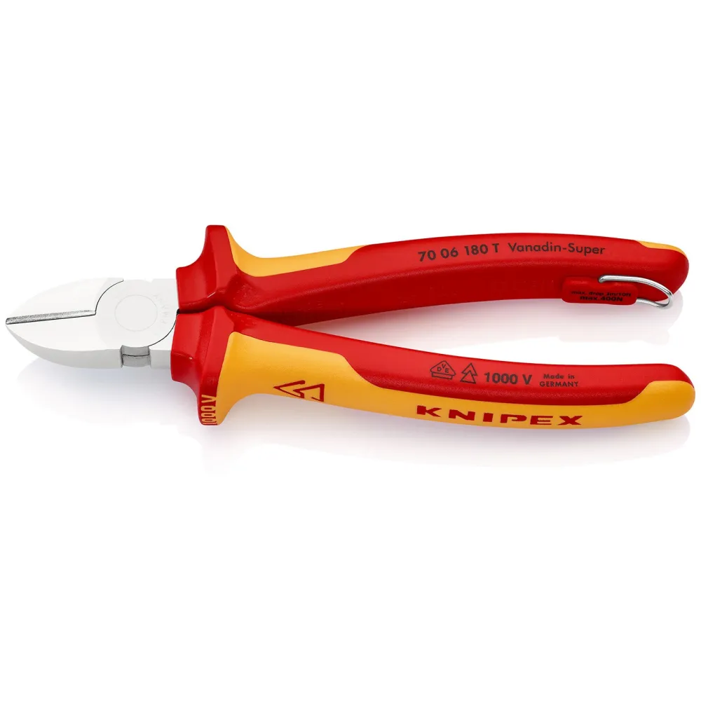 Knipex Seitenschneider mit Befestigungsöse verchromt, isoliert mit Mehrkomponenten-Hüllen, VDE-geprüft; mit integrierter i...