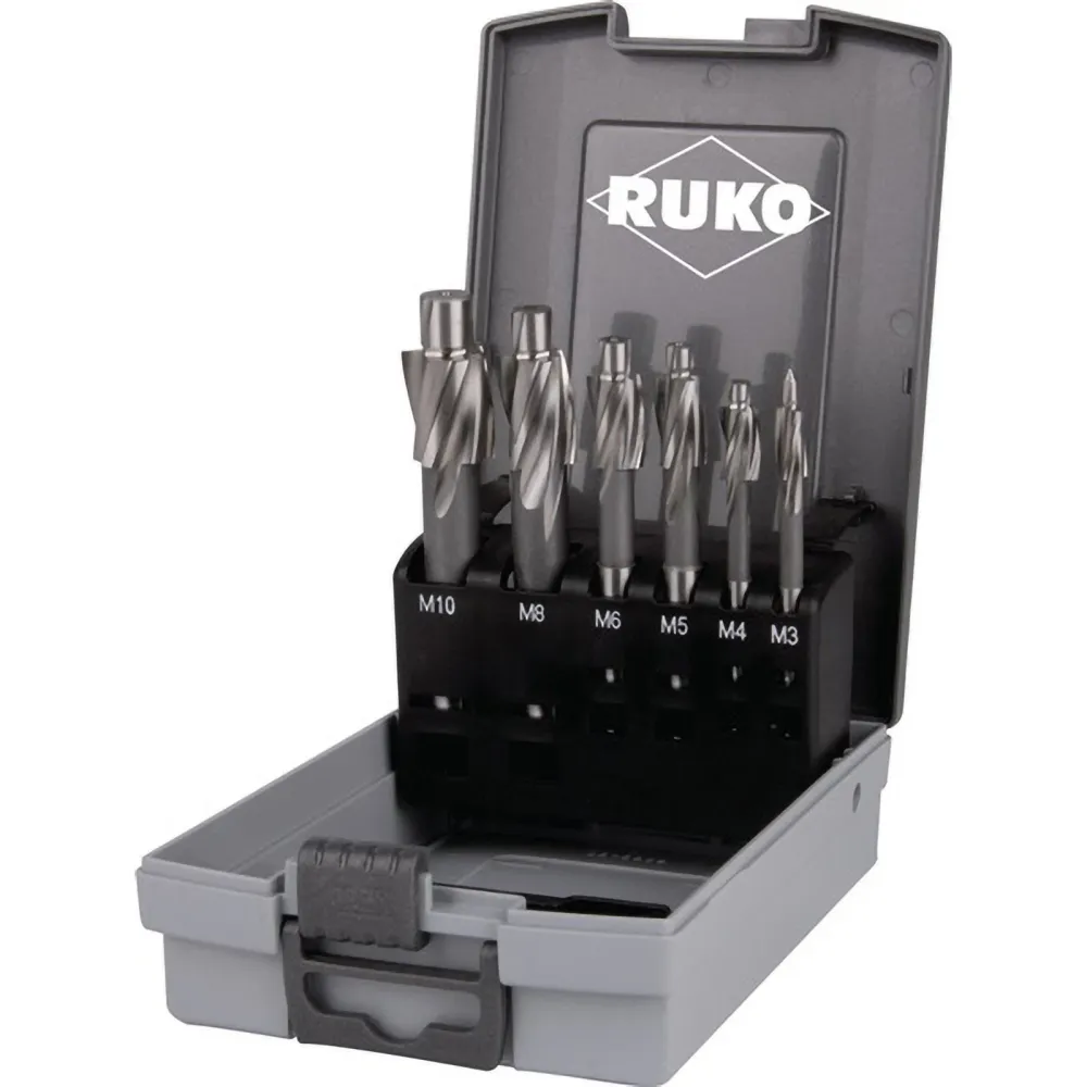 RUKO Flachsenkersatz 6tlg. DIN 373 HSS M 3 - M 10 für Gewindekernloch ABS-Kunststoffkassette - 102452RO