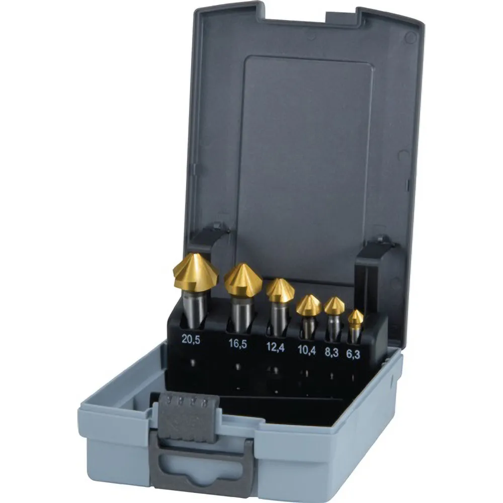 RUKO Kegel- und Entgratsenker-Satz 6tlg. DIN 335 Form C 90° HSS-TiN Ø 6,3 - 20,5 mm ABS-Kunststoffkassette - 102152TRO