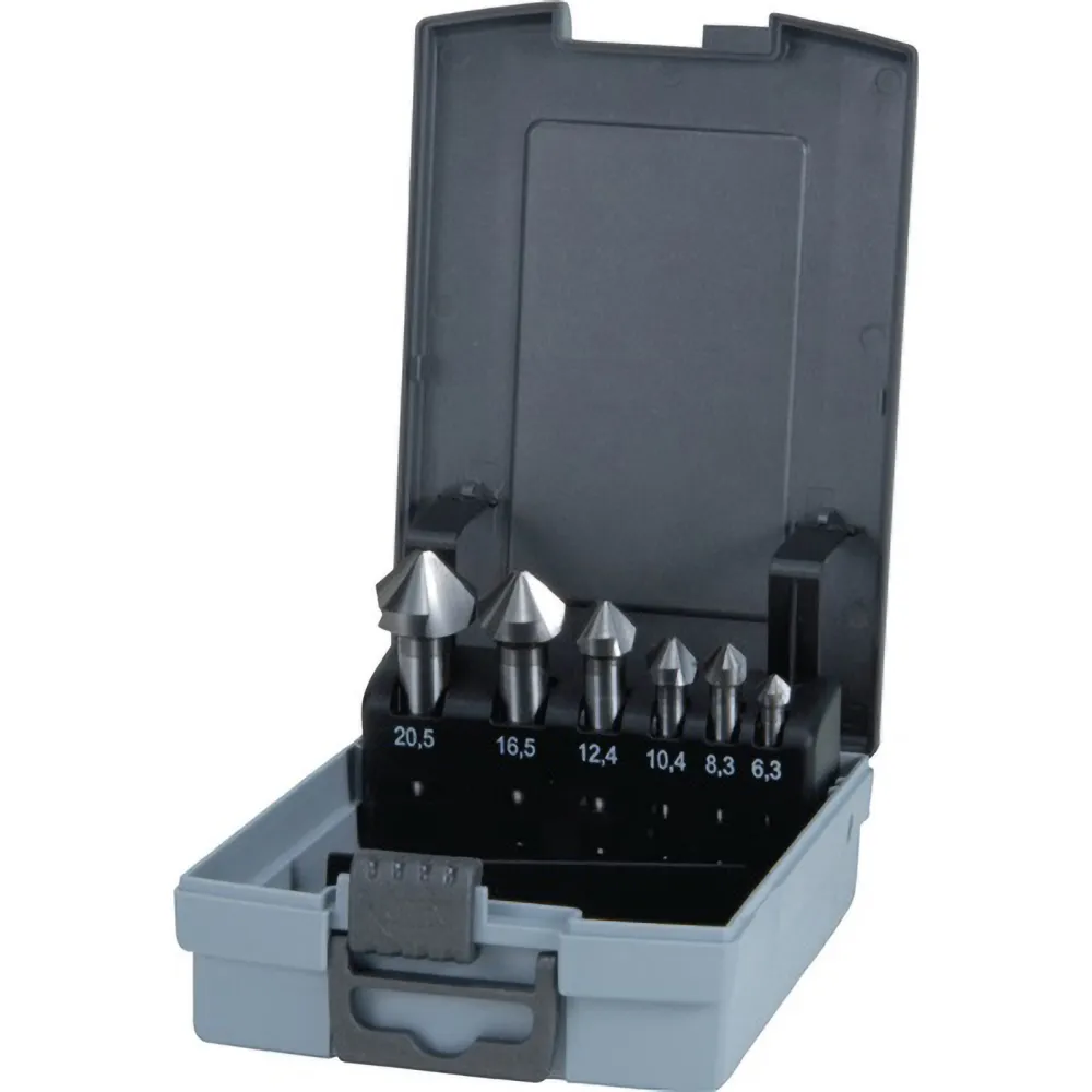 RUKO Kegel- und Entgratsenker-Satz 6tlg. DIN 335 Form C 90° Hartmetall Ø 6,3 - 20,5 mm Kunststoffkassette - 102152HMRO