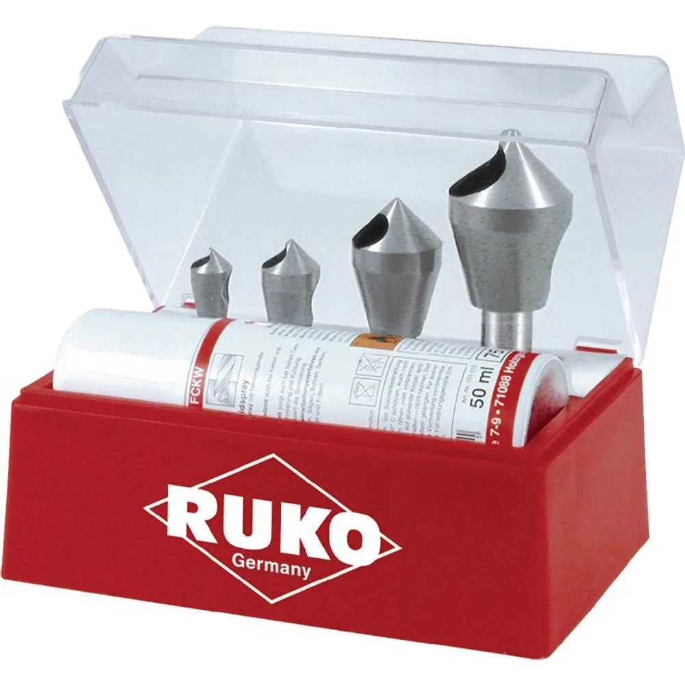 RUKO Kegel- und Entgratsenker-Satz mit Querloch 5tlg. HSSE-Co 5 Polystyrol-Kassette - 102310E