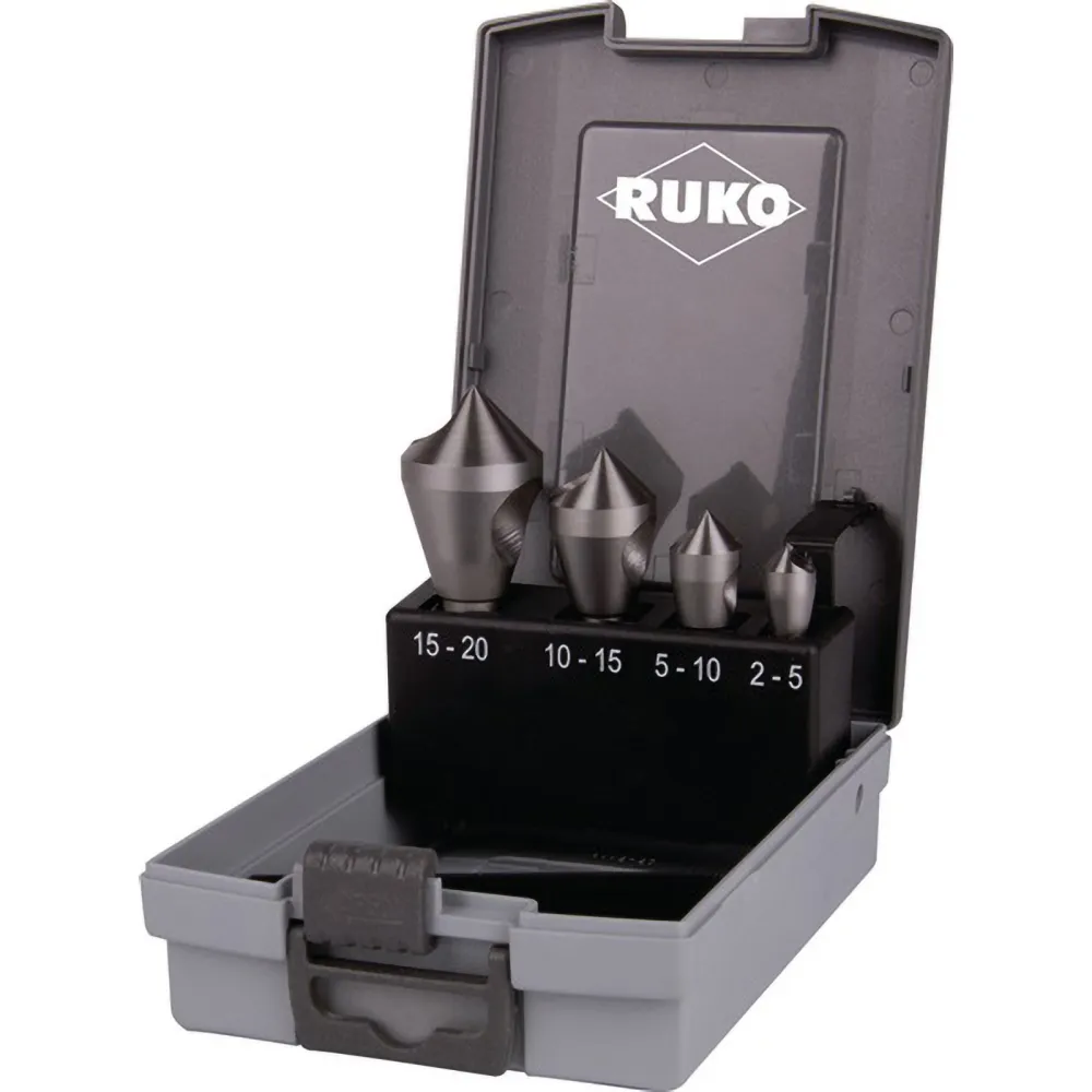 RUKO Kegel- und Entgratsenker-Satz mit Querloch 4tlg. HSSE-Co 5 Kunststoffkassette - 102312ERO