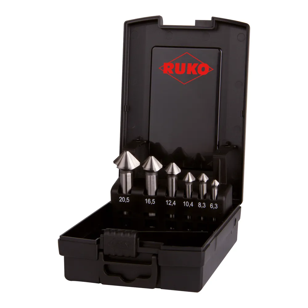 RUKO ULTIMATECUT Kegel- und Entgratsenker-Satz DIN 335 Form C 90° HSS Kunststoffkassette - 6 tlg. - 102790RO