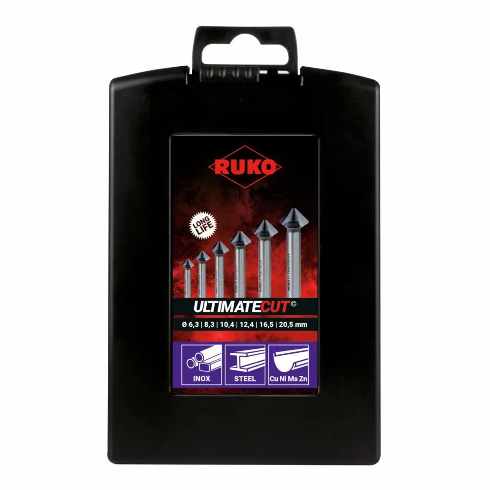 RUKO ULTIMATECUT Kegel- und Entgratsenker-Satz HSS DIN 335 Form C 90° RUnaTEC 6tlg. Kunststoffkassette - 102790PRO