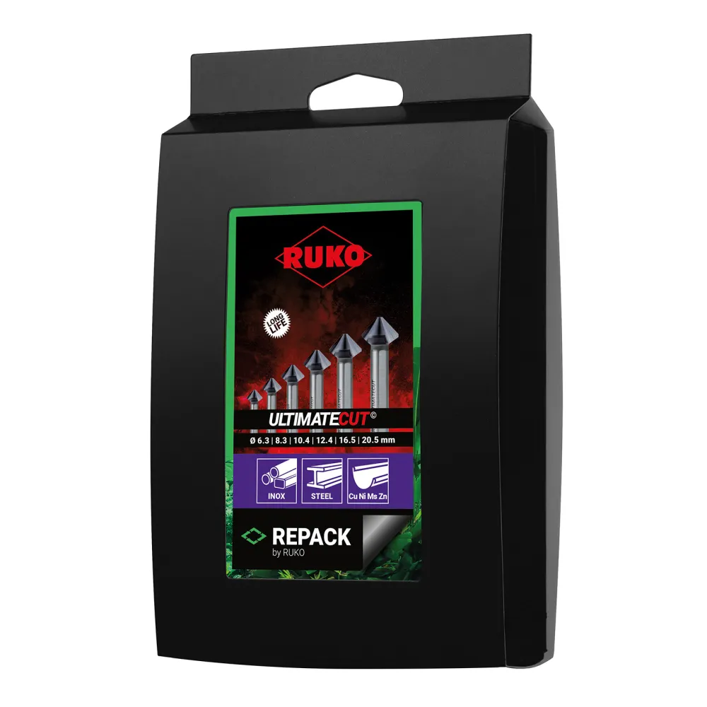 RUKO ULTIMATECUT Kegel- und Entgratsenker-Satz 3S HSS RUnaTEC DIN 335 Form C 90° REPACK 6 teilig - 102790PRK