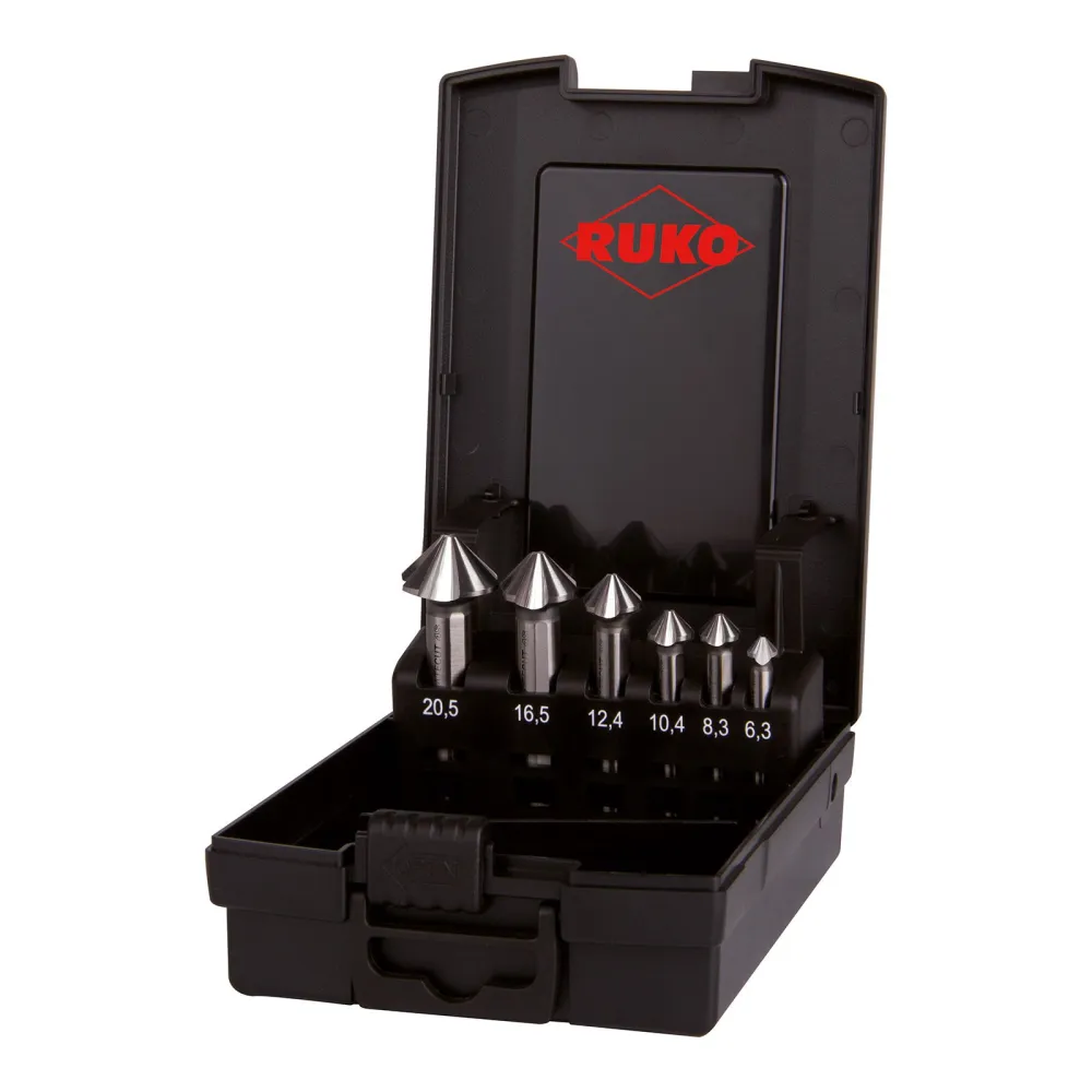 RUKO ULTIMATECUT Kegel- und Entgratsenker-Satz 4S HSS DIN 335 90° Kunststoffkassette 6 teilig - 102890RO