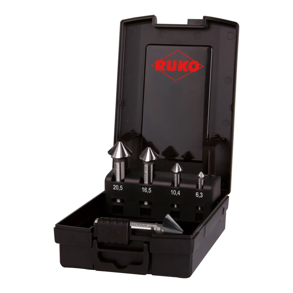RUKO ULTIMATECUT Kegel- und Entgratsenker-Satz 4S HSS DIN 335 90° Kunststoffkassette 5 teilig - 102891RO