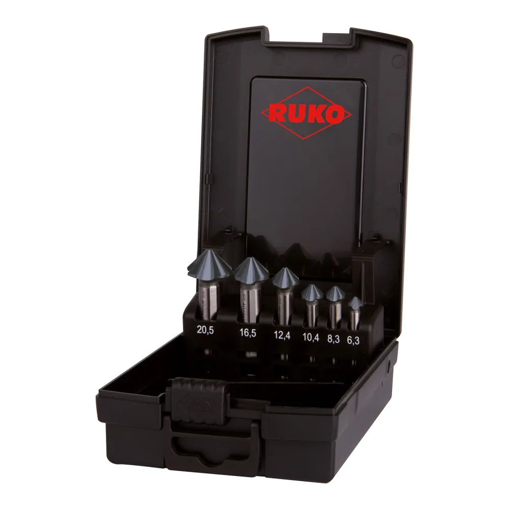 RUKO ULTIMATECUT Kegel- und Entgratsenker-Satz 4S HSS RUnaTEC DIN 335 90° Kunststoffkassette 6 teilig - 102890PRO