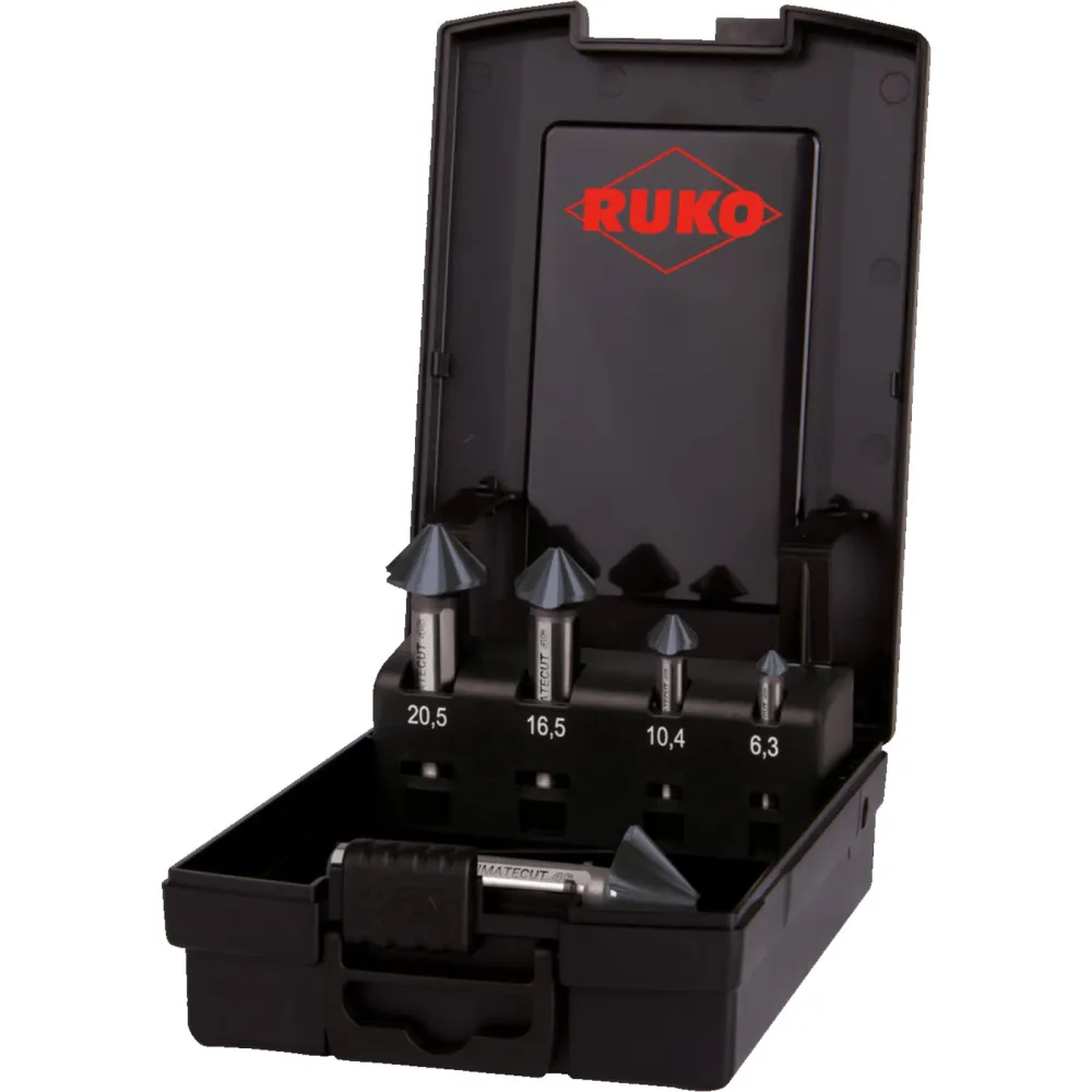 RUKO ULTIMATECUT Kegel- und Entgratsenker-Satz 4S HSS RUnaTEC DIN 335 90° Kunststoffkassette 5 teilig - 102891PRO