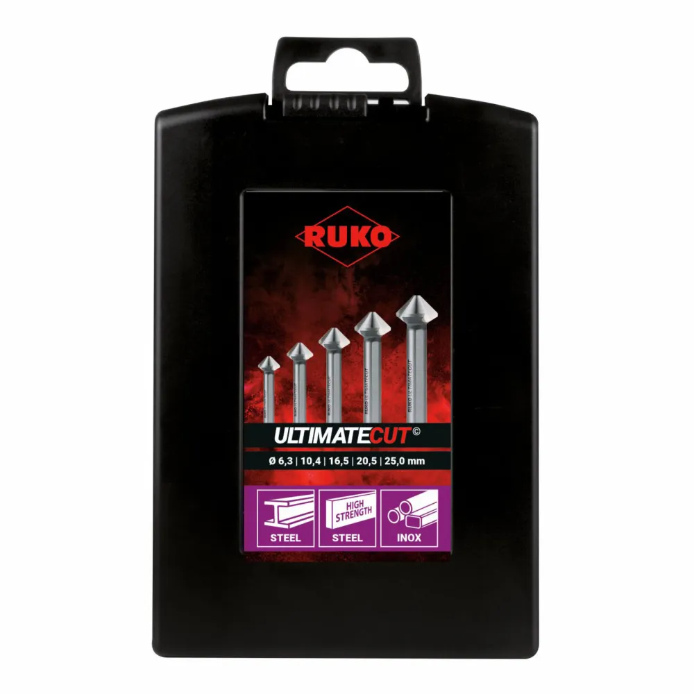 RUKO ULTIMATECUT Kegel- und Entgratsenker-Satz HSSE-Co 5 DIN 335 Form C 90° 5tlg. Kunststoffkassette - 102791ERO