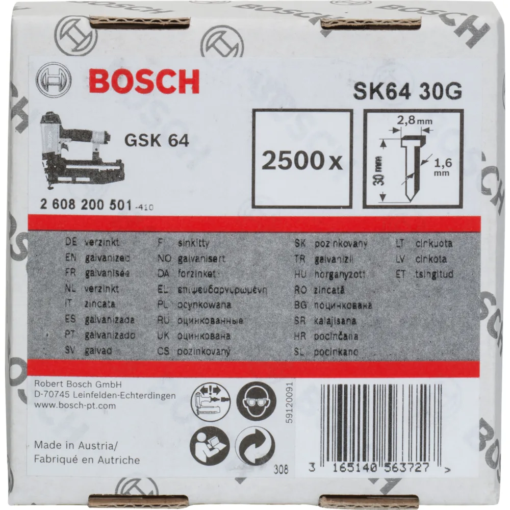 Bosch Senkkopf-Stift SK64 30G, 1,6 mm, 30 mm, verzinkt - 2608200501