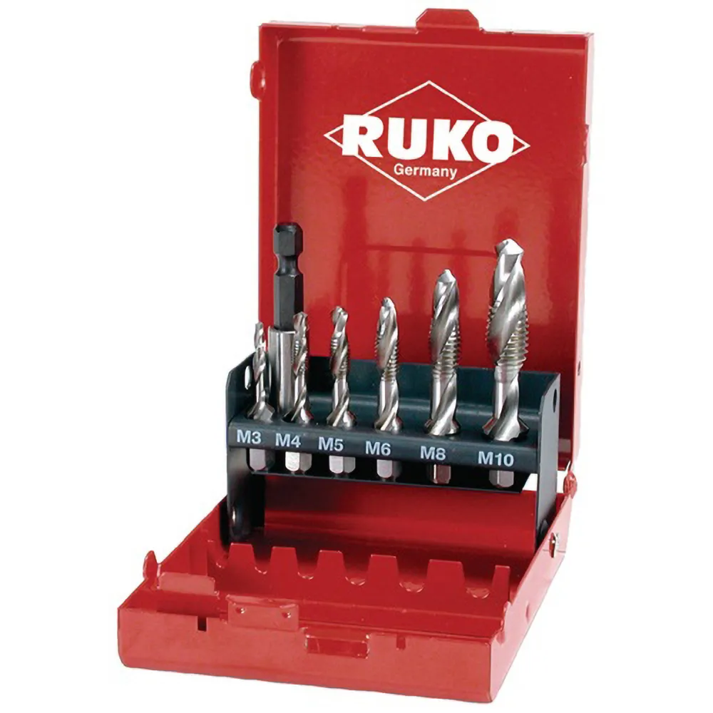 RUKO Kombi-Maschinengewindebohrer-Satz "Kurz" 7tlg. HSS Industriekassette - R270020