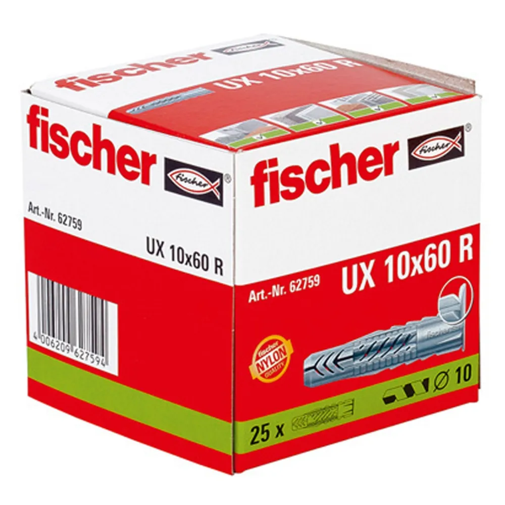 Fischer 25x Universaldübel UX 10 x 60 mm R mit Rand - 62759
