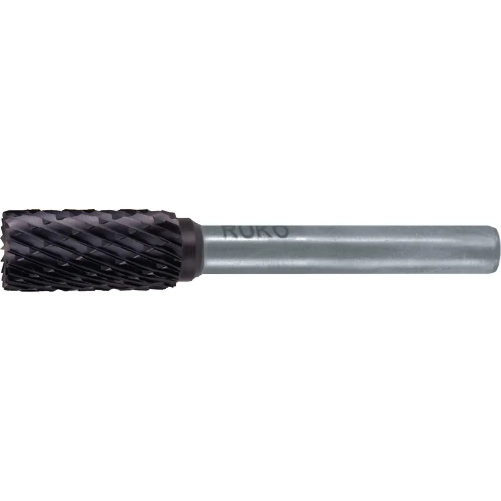 RUKO Hartmetall-Frässtift ZYA Ø 12 mm Kopflänge 25 mm Schaft-Ø 6 mm TiCN Verzahnung KVZ 4 mit Stirn - 116018TC