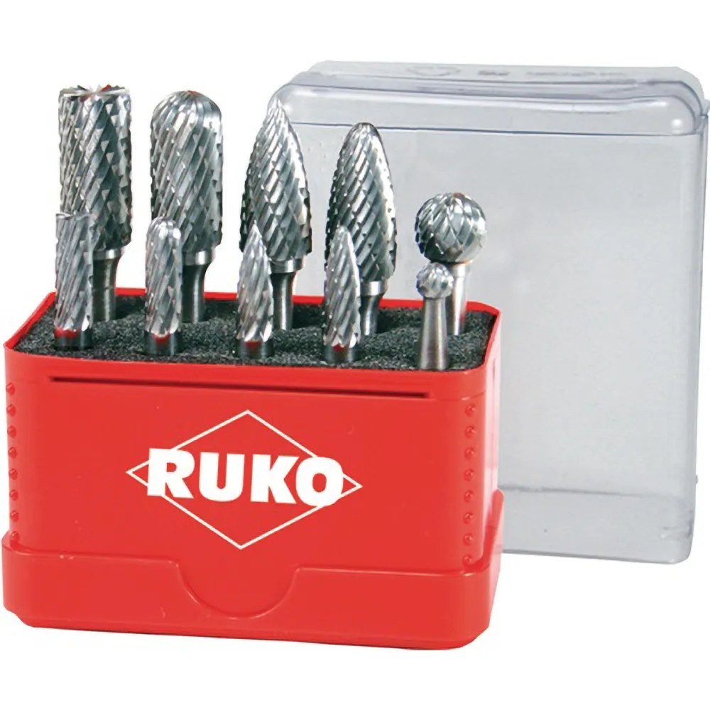 RUKO Hartmetall-Frässtiftsatz 10tlg. HM Verzahnung ZYA-ST/WRC/SPG/RBF/KUD Schaft-Ø 6 mm - 116002