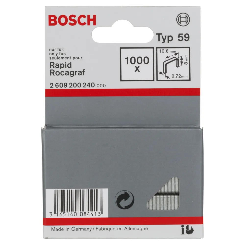 Bosch 1.000x Feindrahtklammer Typ 59, 10,6 x 0,72 x 8 mm - 2609200240