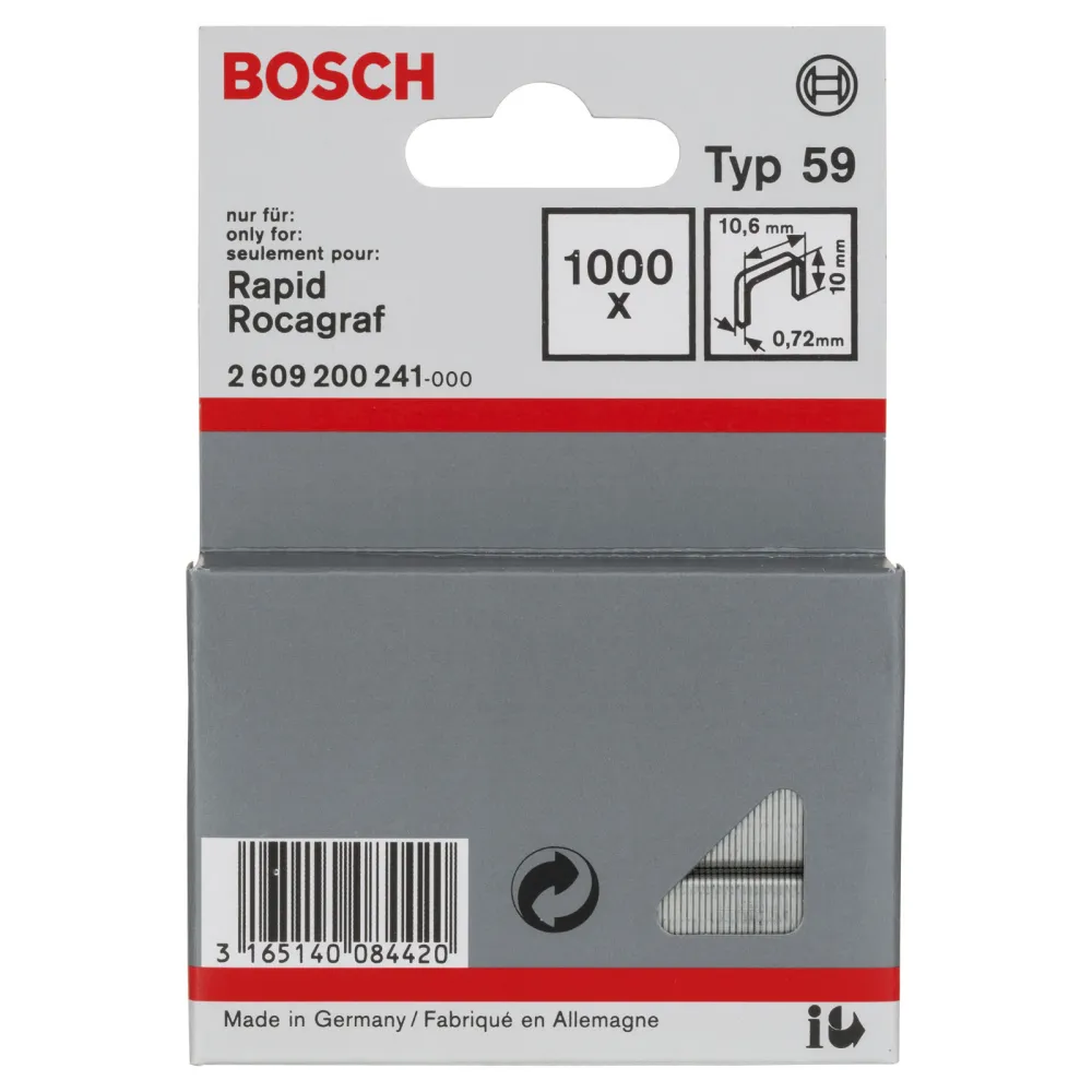 Bosch 1.000x Feindrahtklammer Typ 59, 10,6 x 0,72 x 10 mm - 2609200241