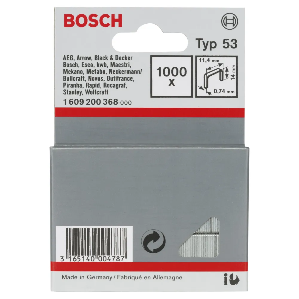 Bosch 1.000x Feindrahtklammer Typ 53, 11,4 x 0,74 x 14 mm - 1609200368