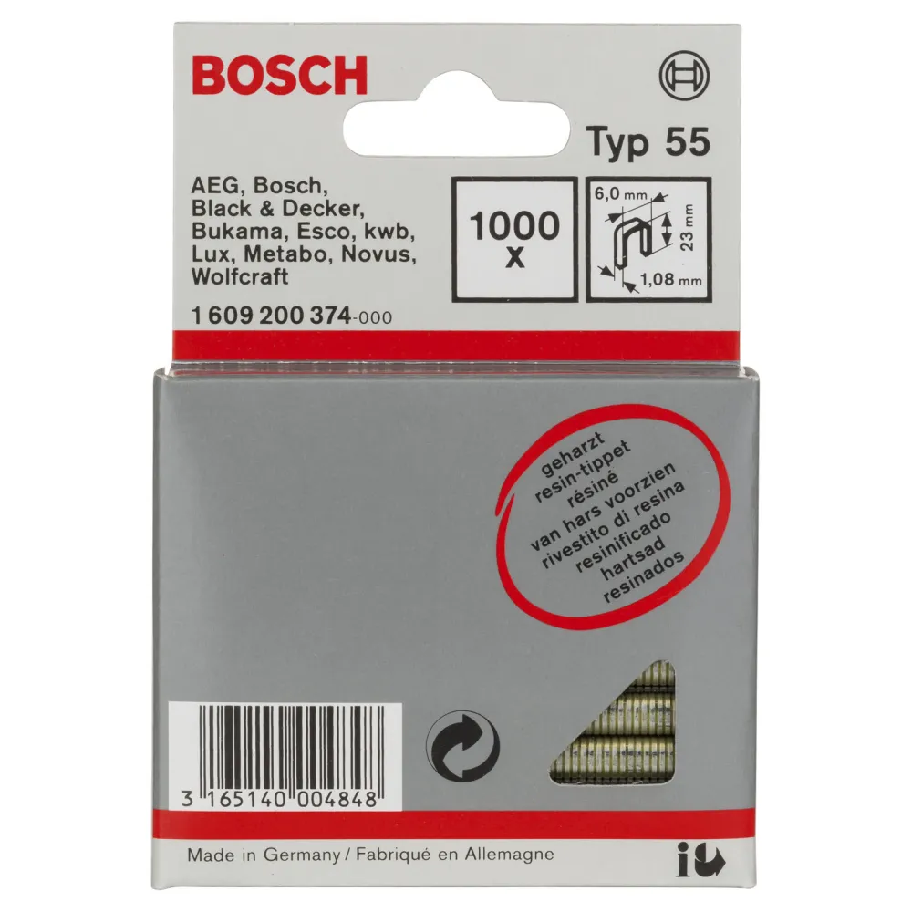 Bosch 1.000x Schmalrückenklammer Typ 55, geharzt 6 x 1,08 x 23 mm - 1609200374