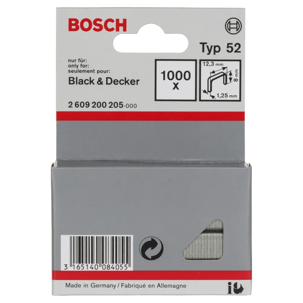 Bosch Flachdrahtklammer Typ 52, 12,3 x 1,25 x 8 mm -2609200205
