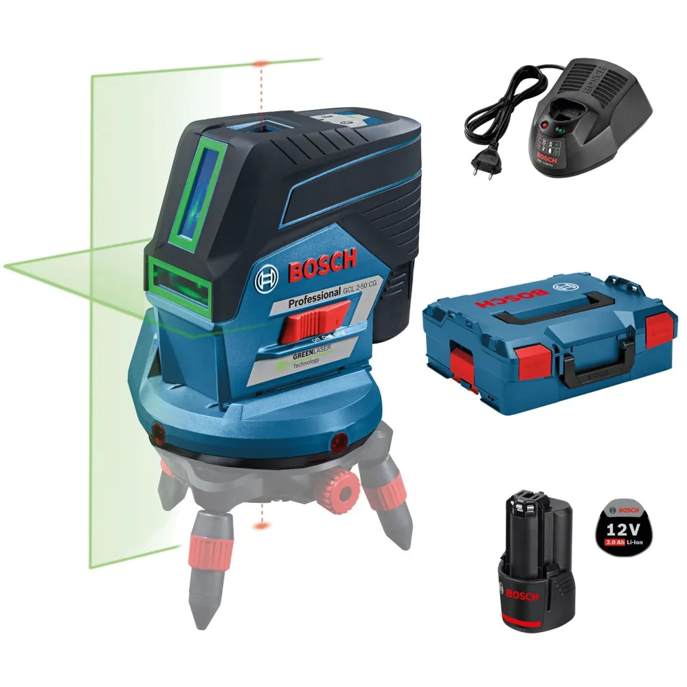 Bosch Kombilaser GCL 2-50 CG 1x 2,0 Ah Li Ion Akku + Zubehör-Set L-Boxx - 0601066H00