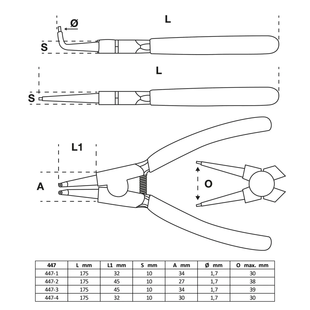 BGS Sprengringzangen-Satz 175 mm 4tlg. - 447