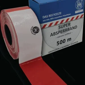 KELMAPLAST Absperrband 500 m x 80 mm rot/weiß geblockt recycelt - 2500000800500159901000051.