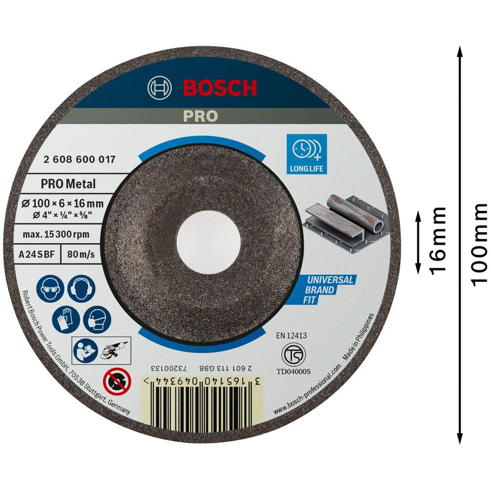 Bosch PRO Metal Schleifscheibe 100 x 6 x 16 mm - 2608600017