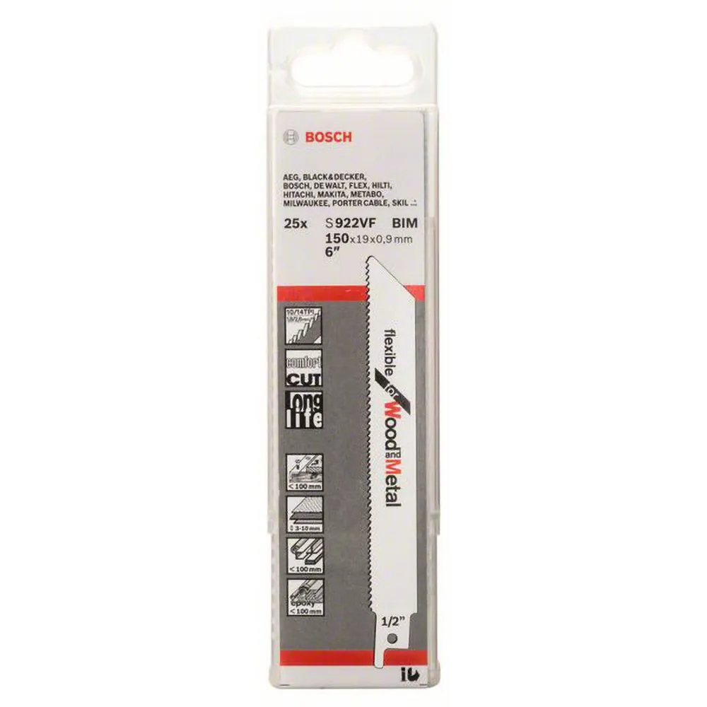 Bosch Säbelsägeblatt S 922 VF, Flexible Wood and Metal, 25er-Pack - 2608657558