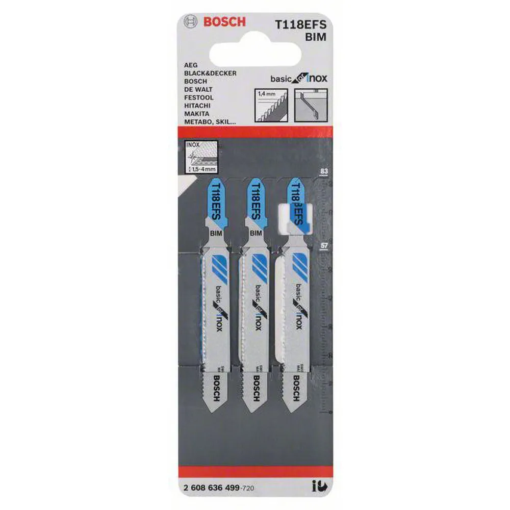 Bosch Stichsägeblatt T 118 EFS Basic Stainless Steel, 3er-Pack - 2608636499