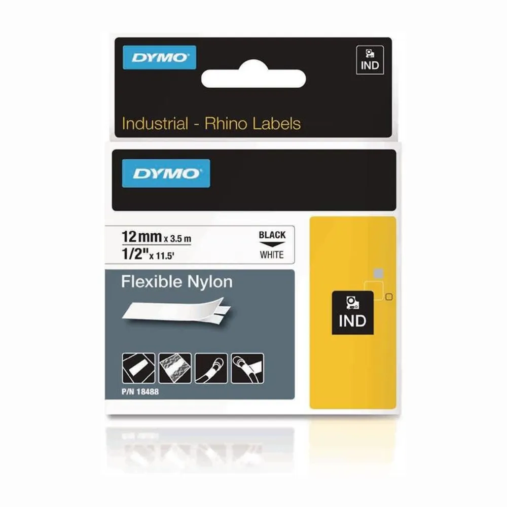 Dymo Schriftband Bandbreite 12 mm Bandlänge 5,5 m schwarz auf weiß Vinylband - 18444