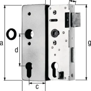 GAH Alberts Schlosskasten DIN L/R Maß A170xB60xC40mm Maß E 30mm Dornm.40mm - 413354