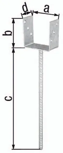 GAH Alberts U-Pfostenträger ETA-10/0210 101x100x400x60mm TZN m.ext.langem Betonanker - 214418
